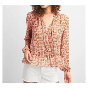Gap Women’s Multi Color Ruffle Hem Floral Print
Blouse Sz Small